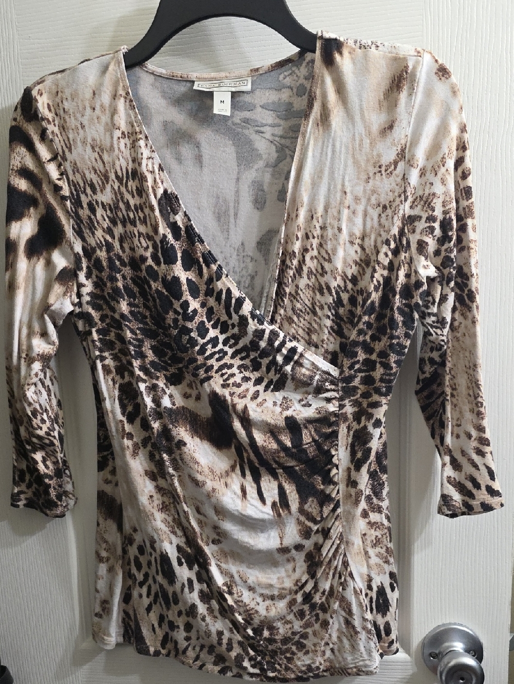 Dana Buchman Neutral Tone Animal-Print Top Size M